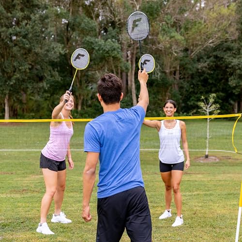Franklin Sports Badminton Net Sets - Outdoor Backyard + Beach Badminton Net + Equipment Set - (4) Rackets + (2) Birdies + Portable Net Included - Adults + Kids Set