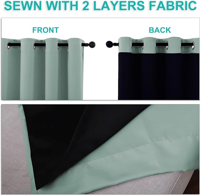 NICETOWN 100% Blackout Curtains 84 inches Long, Seafoam Green, 52 inches Wide