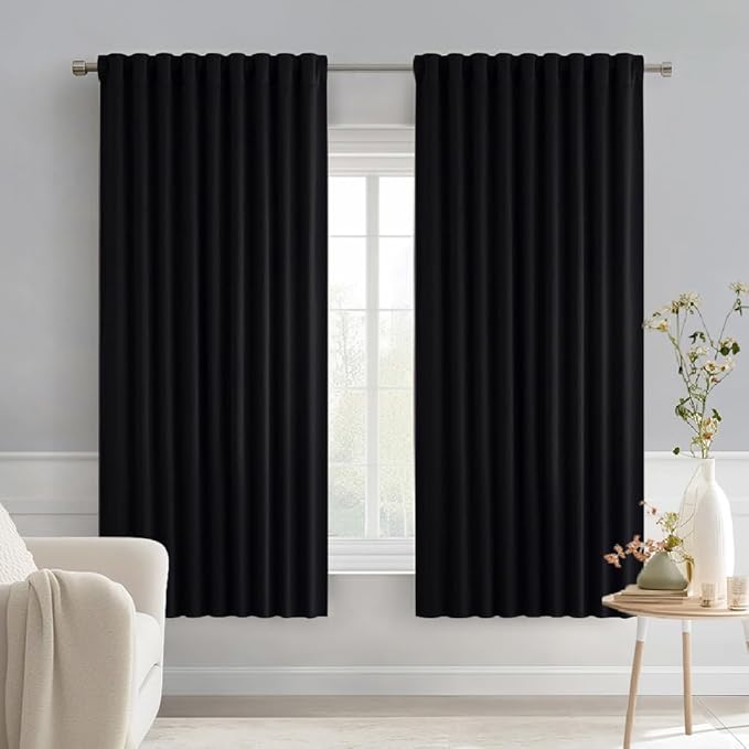 MIULEE Black Back Tab Blackout Curtains 54 Inch Length 2 Panels Set