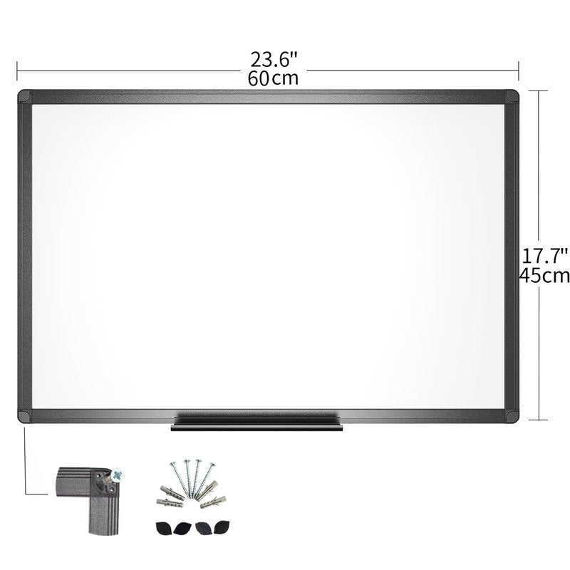 VIZ-PRO Magnetic Whiteboard/Dry Erase Board with Black Aluminium Frame, 24 X 18 Inches, Includes 1 Eraser & 2 Markers & 4 Magnets
