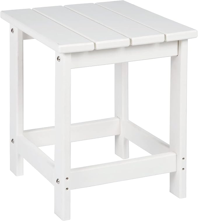 LZRS Adirondack Outdoor Side Table – Durable Weather-Resistant HDPE Patio End Table for Porch, Deck, Pool, Garden,Sturdy and Easy Assembly, White