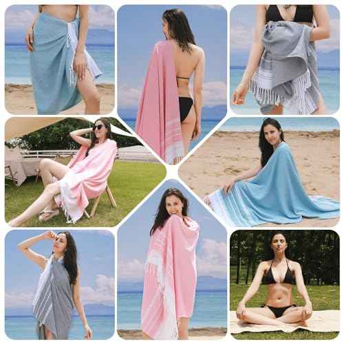 Genovega 6 Packs Oversized Turkish Beach Towels Set Bulk 74"x38" Extra Large Sand Free Quick Dry Swim Bath Camping Pool Towel Travel Blanket Adult Essentials Cruise Accessories Vacation Stuff
