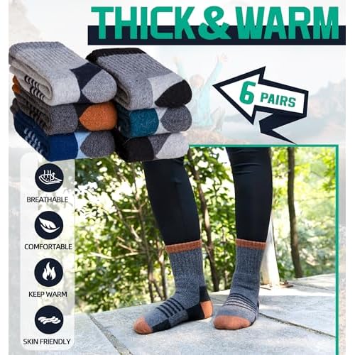 DoSmart Kids Hiking Walking Socks, Boys Girls Toddlers Merino Wool Warm Wicking Cushion Crew Socks