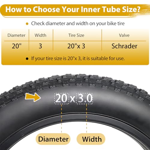 2 Pack 20 x 3.0 Fat Tire Tube Schrader Valve, Puncture Proof Bike Tubes for 20 x 3 Bicycle Tire, Butyl Rubber Inner Tube for EBike/Electric Bike/Mountain Bike