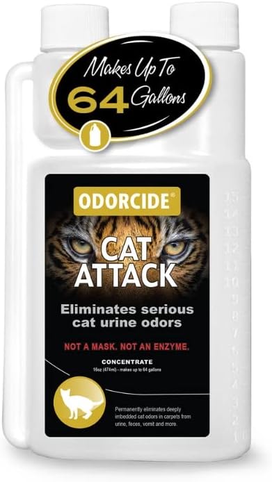 Odorcide Cat Attack Concentrate Odor Eliminator - Cat Urine Remover for Carpet & Upholstery - Litter Box Odor Eliminator - 16 oz