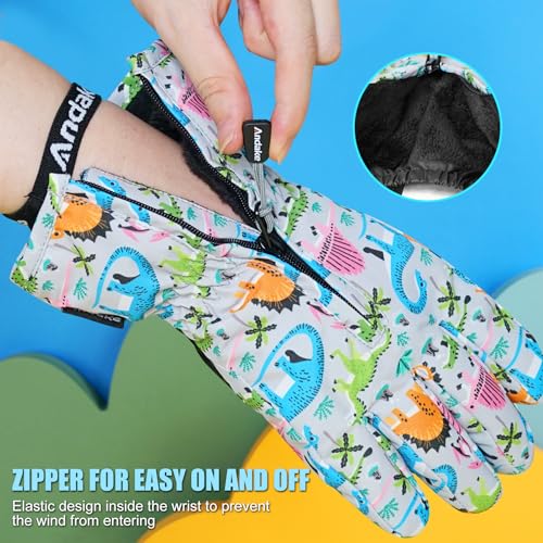 Andake Waterproof &Breathable Kids Snow Gloves, Toddler Winter Warm Ski Gloves for 2-14Y Boys Girls