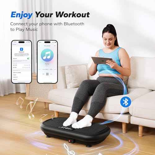 MERACH Vibration Plate Exercise Machine, Vibration Plate 440 Lbs Capacity, Bluetooth and Silicone Pedal, Stimulate Deep Fat, Vibration Plate for Lymphatic Drainage, Vibrating for Weight Loss