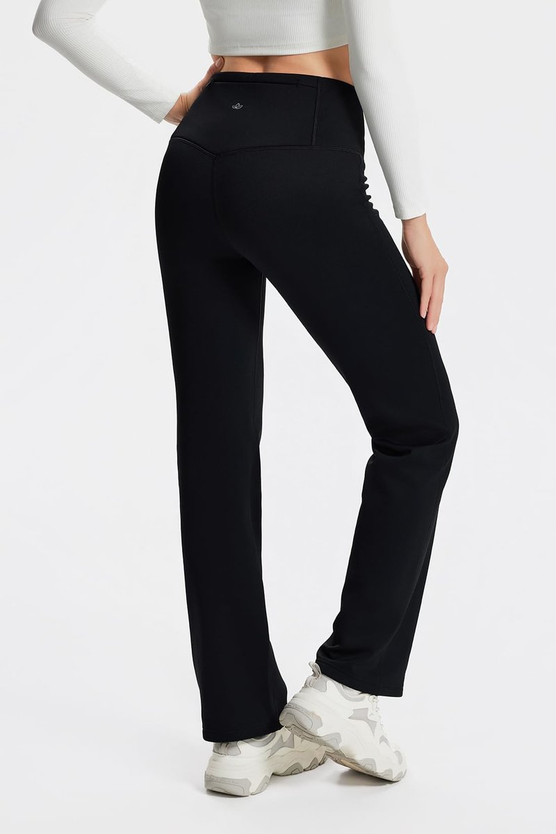 Yogipace Petite Women's CozyWarmth Thick Fleece Lined Straight Leg Sweatpants Wide Waistband Warm Thermal Yoga Pants Zip Pocket,27",Black,Size S