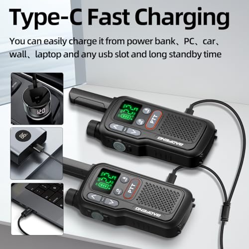 Walkie Talkies Long Range for Adults,Rechargeable FRS Walkie Talkies with Earpiece 2 Way Radio NOAA Walky Talky with Flashlight VOX 1500mAh Battery USB-C Charger for Camping Hunting Cruise Ship,2Pack
