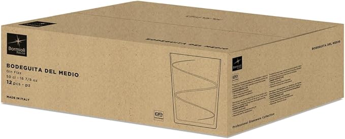Bormioli Rocco Bodega Swirl Gin Fizz Glasses - Set of 12, 17 Oz. Spiral Design Tumblers with Secure Edge Reinforced Rims - Ideal for Tall Cocktails, Beer, Soft Drinks - Made in Italy, Dishwasher Safe