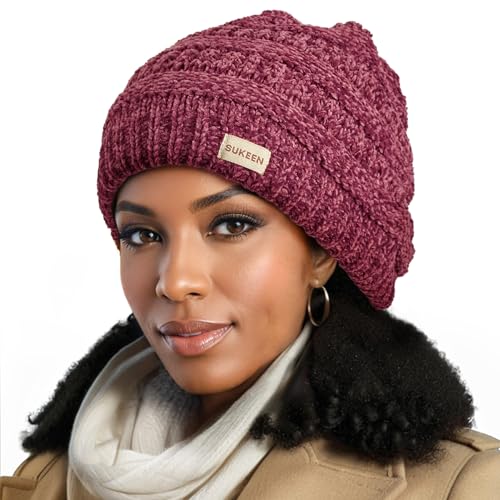Sukeen Knit Beanie Hat for Women Thick Fleece Lined Winter Hat Warm Skull Cap Fashionable Knit Cap for Outdoor