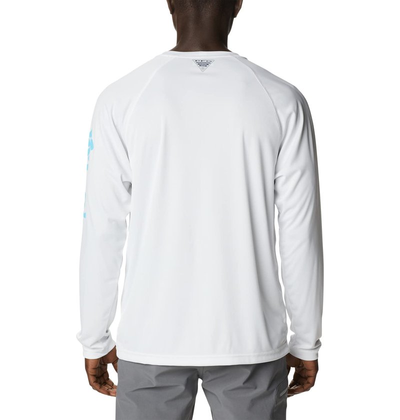 Columbia Men's Terminal Tackle Long Sleeve Shirt, White/Atoll Logo, X-Small