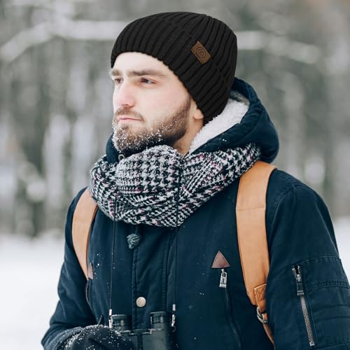 Durio Men Silk Lined Beanie - Unisex Winter Hats Double Layered Stylish Knited Cuffed Plain Hat Ski Snow Hat
