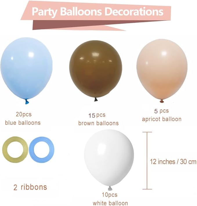 Blue and Brown Party Balloons 50pcs 12 Inch brown blue Latex Balloons for Party Decoration Weddings, Backyard Gatherings, Cocktail Parties Holiday Events Decoration