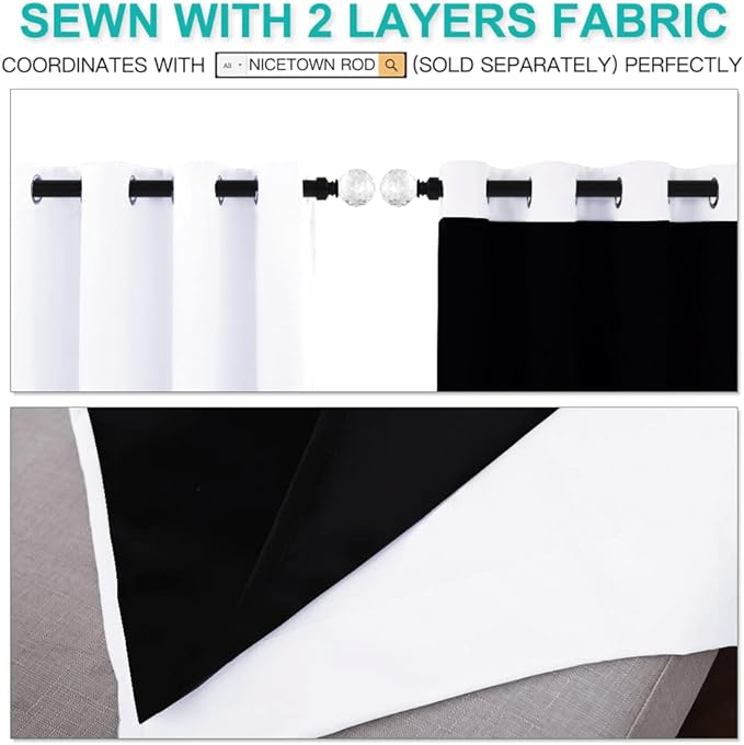 NICETOWN 100% Blackout Window Curtain Panels, Full Light Blocking Drapes