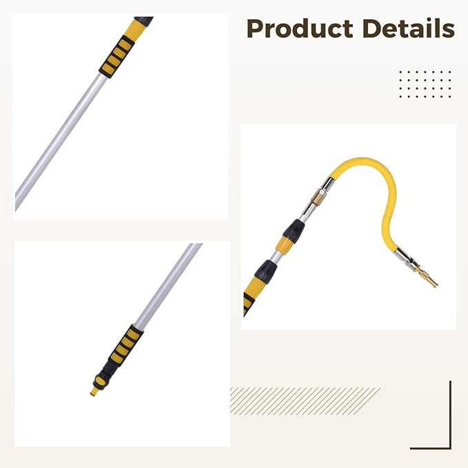 Adjustable Roof and Gutter Wand, Gutter Cleaning Tool 62.9 in/ 1.6 M Extendable, Head Bendable, High-Pressure Water Gun Interface, Lightweight, Ergonomic Design for Easy Cleaning