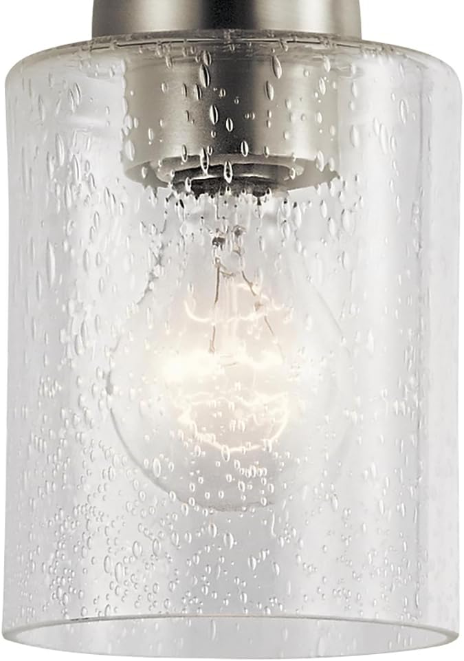 Kichler Winslow 7.5" Mini Kitchen Pendant with Clear Seeded Glass in Brushed Nickel, (7.5" H x 4.25" W), 44032NI