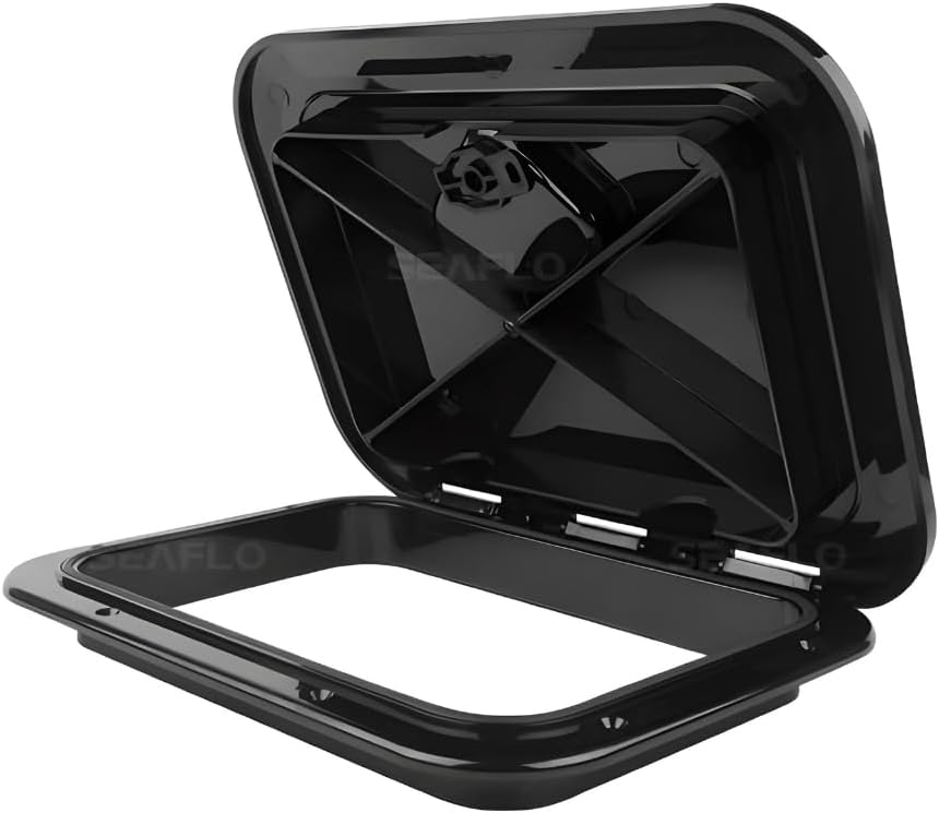 SEAFLO Marine Boat Deck Access Hatch - Rectangular, White/Black with Lock and Key