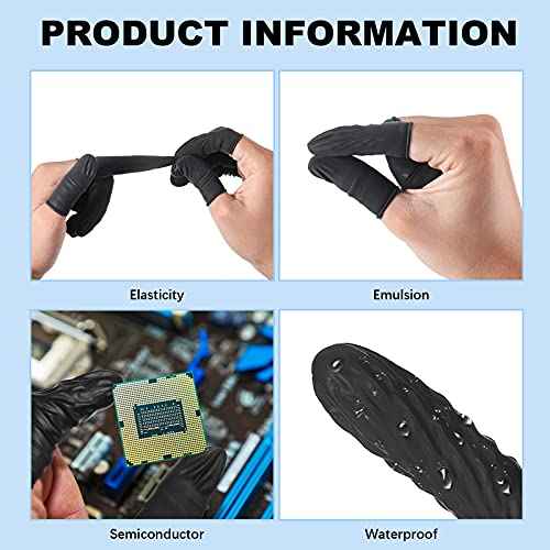 400 Pcs Disposable Latex Finger Cots Protective Fingertips Gloves Black Finger Protectors Sleeves for Industrial, Beauty and More(2.6 x 1.1 Inch)