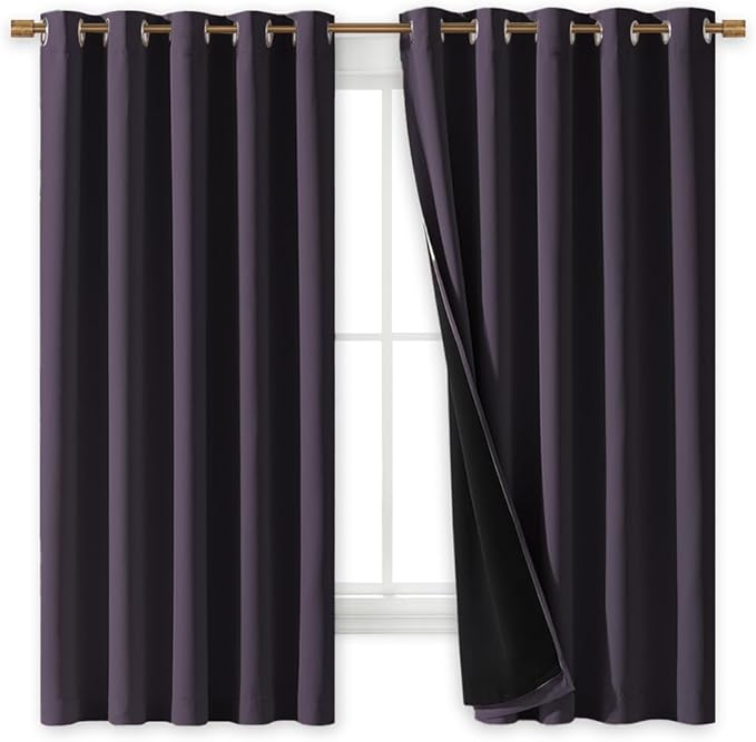 NICETOWN 100% Blackout Lined Curtains, 1 Pair, 2 Thick Layers Completely