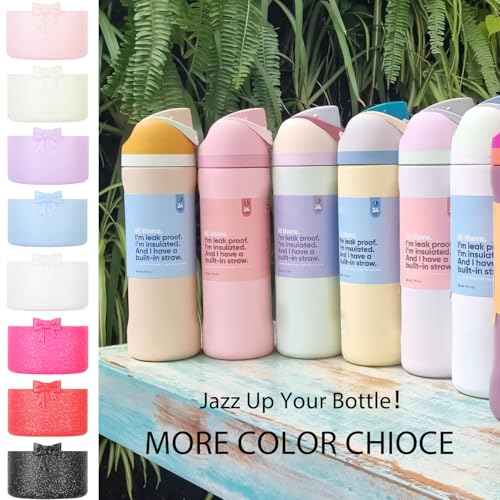 Glitter Bow Silicone Boot for Owala 32oz, Anti-Slip Protective Sleeve Bottom Bumper Protector for FreeSip, Twist, and Flip Stainless Steel Water Bottles Accessories, BPA Free