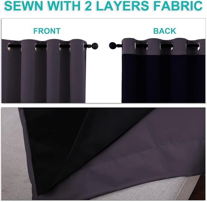 NICETOWN 100% Blackout Lined Curtains, 1 Pair, 2 Thick Layers Completely