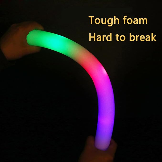 Glow Sticks Bulk, 52 Pcs LED Foam Sticks Light Up Batons Party Favors with 3 Modes Colorful Flashing, Glow in the Dark Party Supplies for Party Wedding Birthday Concert Halloween Christmas
