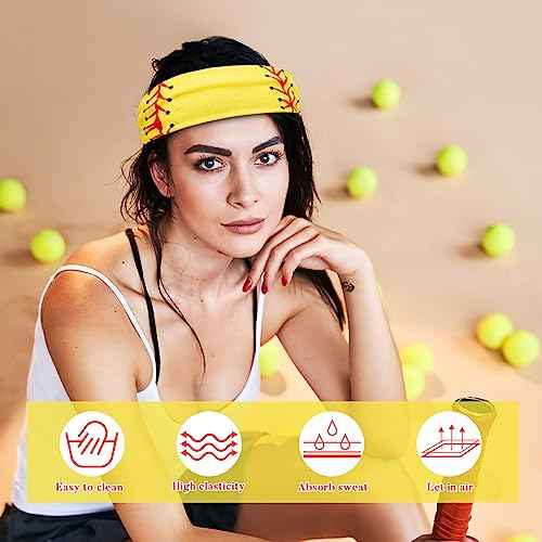 Zeyune 6 Pcs Softball Party Headband Softball Headband Yellow Breathable Elastic Head Wrap Adjustable Sweat Proof Hair Band Bandana Workout Headbands for Men and Women