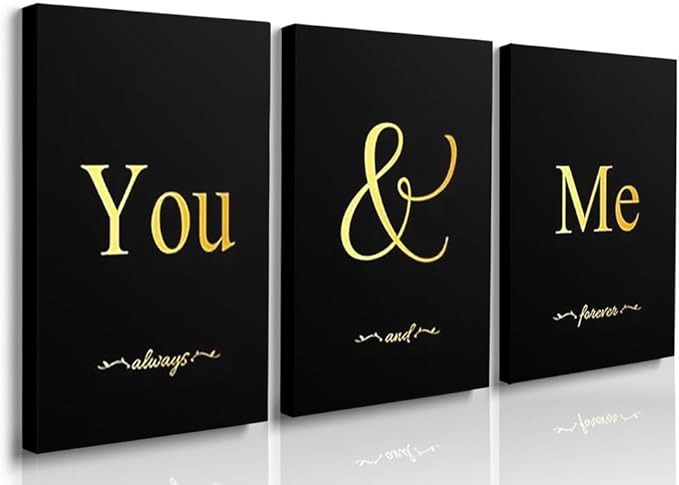 GUBIYU Black and Gold Bedroom Art Love Wall Decor You and Me Word Canvas Poster