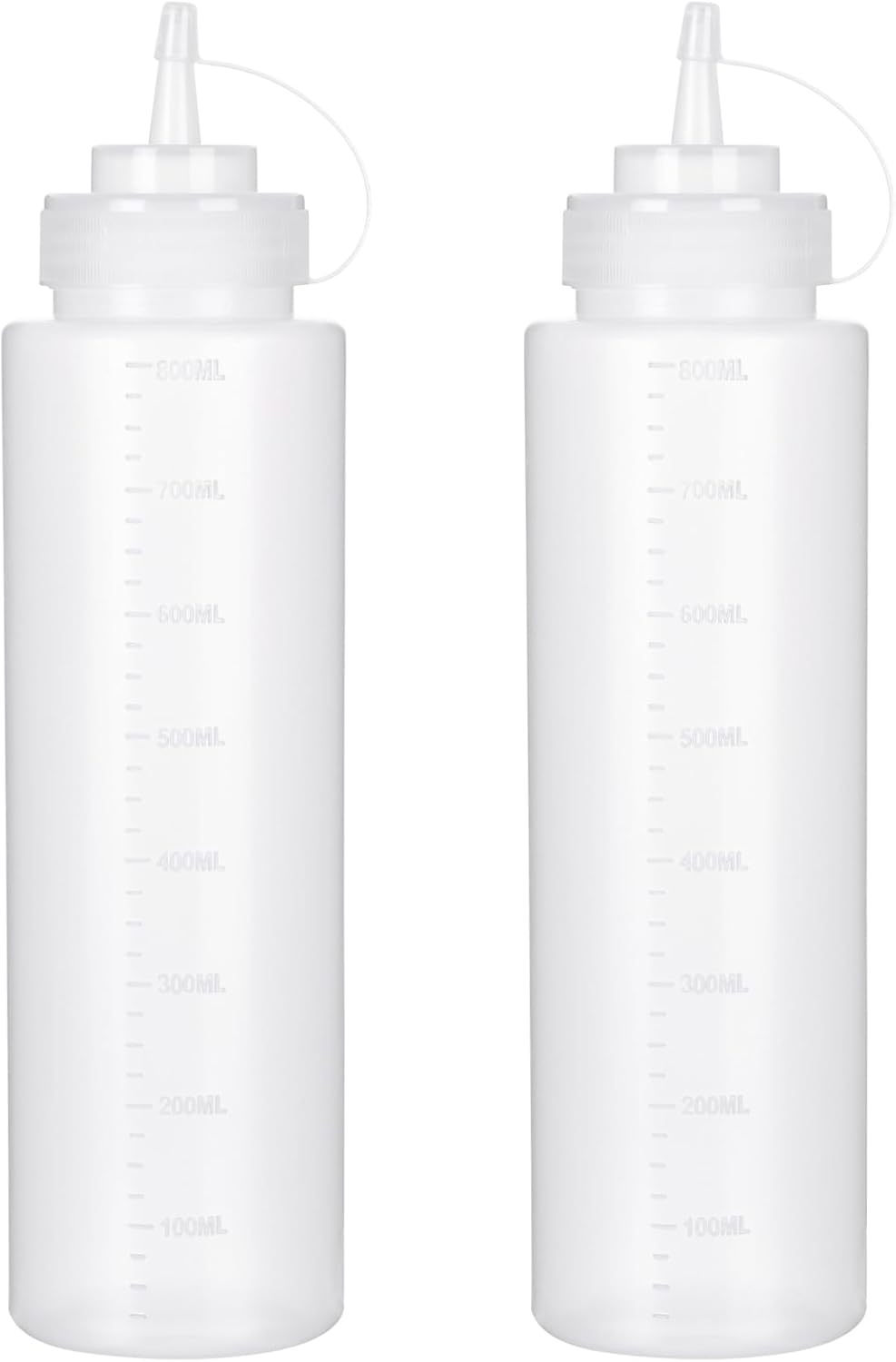 Squeeze Bottles for Sauces 2 Pack, 27 Ounce 800ml Plastic Dressing Squirt Bottles with Cap Lids, Condiment Bottle for Liquids BBQ Dressing Pancake Art Dispenser