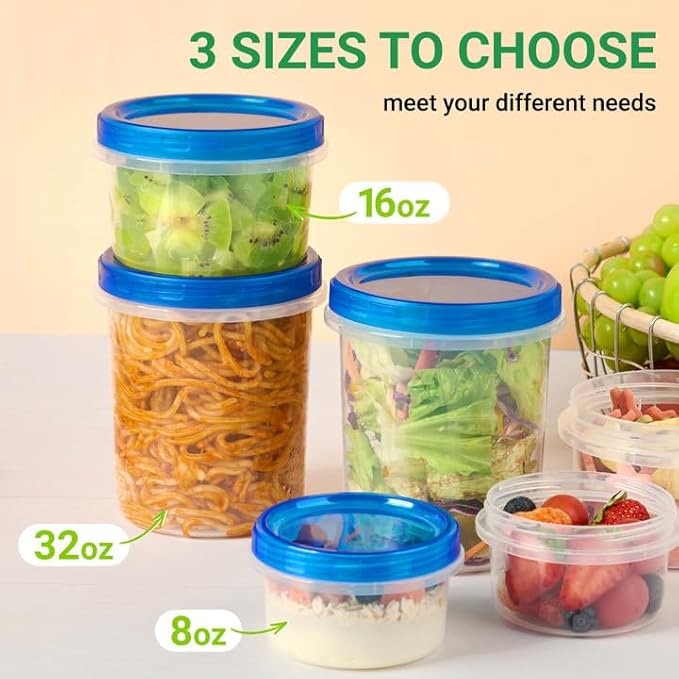 8 oz Freezer Storage Containers with Twist Top Lids, 10 Pack Reusable Meal Prep Containers Plastic Stackable Leakproof Food Storage Containers for Soup, Sauce, Salad, Leftover, Oats