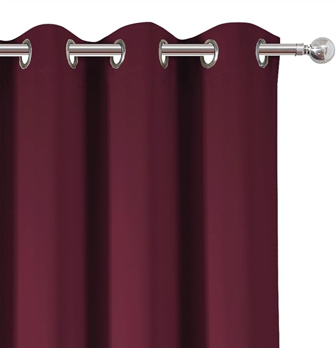 LEMOMO Blackout Curtains 52 x 90 Inch Long Burgundy Red Curtains Set of 2