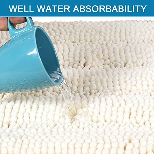 H.VERSAILTEX Bathroom Rugs Bath Rug Set 2 Piece Bathroom Contour Rug Toilet Mat Sets Non Slip Contour Bath Rug Ultra Thick Water Absorbent Striped Bath Mats Washable(47" x 17" Plus 20" x 20" U, Cream)