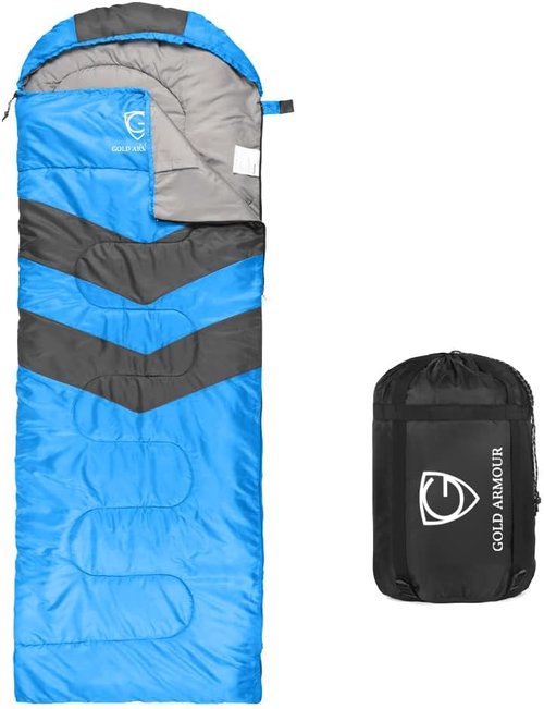 Gold Armour Sleeping Bags for Adults Cold Weather & Warm - Backpacking Camping Sleeping Bag for Kids 10-12, Girls, Boys - Lightweight Compact Camping Essentials Gear Accessories, Left Zipper