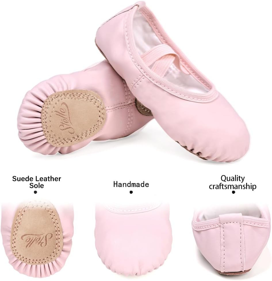 Stelle Ballet Shoes - Soft Leather Toddler & Kids Ballet Slippers for Dance | Multiple Sizes Available