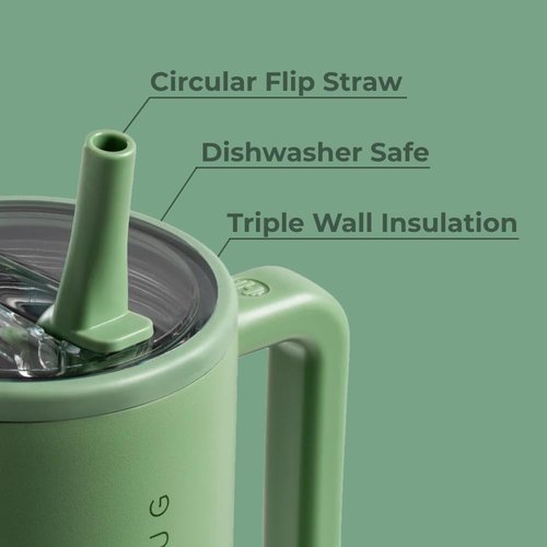 HydroJug Traveler - 32 oz Insulated Water Bottle with Handle & Flip Straw - Leak Resistant, Sage