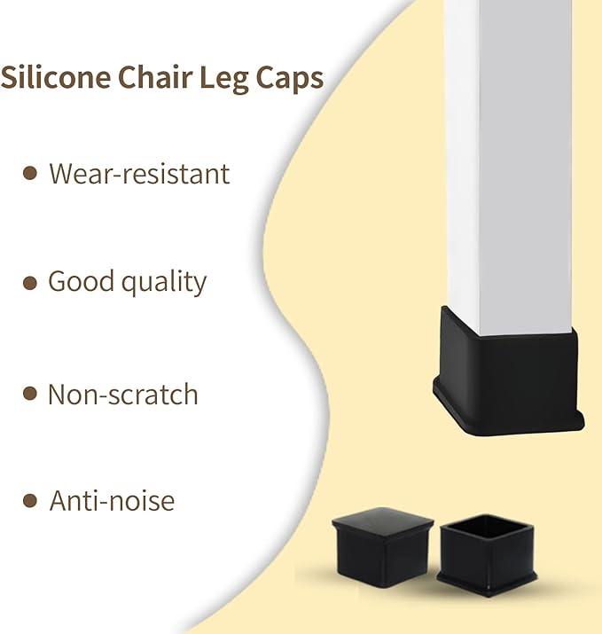 Flyshop Durable Non-Marking Silicone Chair Leg Caps Tips Floor Protectors Square Furniture Table Leg Covers, 20pcs, Black, 25 mm x 25 mm, 1" x 1"