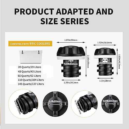 Cooler Plug for RTIC, Large & Small Leak Proof Drain Replacement Plugs Compatible with RTIC 20QT 45QT 65QT Coolers with Two Drains