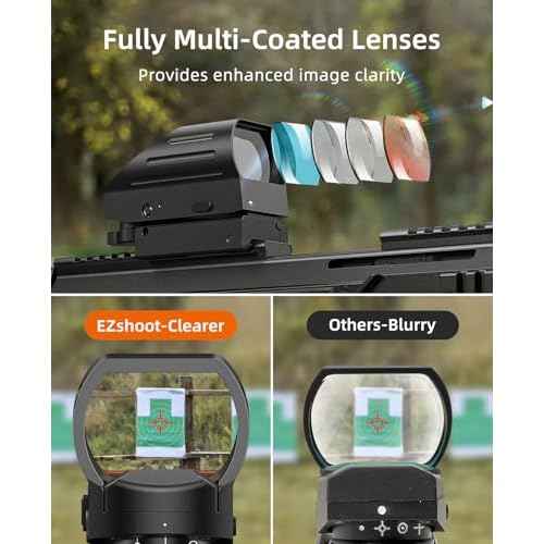 EZshoot Rechargeable Red/Green Dot Reflex Sight, Red Dot Optic Scope, Multiple Reticle Paintball Sight with 20mm Picatinny Rail Mount, Absolute Co-Witness Red Dot Scope
