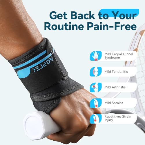 AGPTEK 2 Pack Wrist Hand Brace for Mild Carpal Tunnel Syndrome Arthritis Tendonitis Pain Relief, Adjustable Wrist Support for Weightlifting, Gym, Wrok, Sports, Daily Use-1 Pair