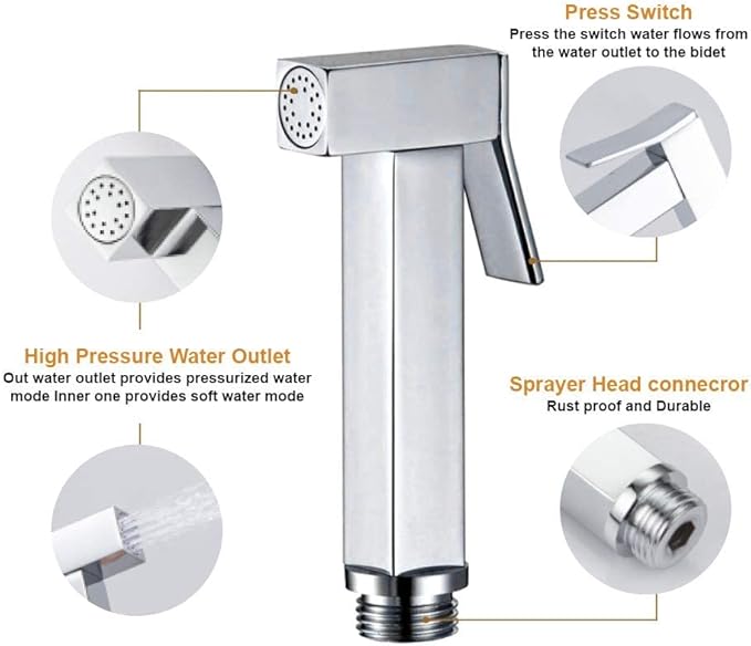 Bidet Sprayer for Toilet, Toilet Concealed Hot and Cold Mixing Brass Handheld Bidet Toilet Sprayer Wall Mount Diaper Douche Shattaf Kit for Bathroom Cleaning, Polished Chrome
