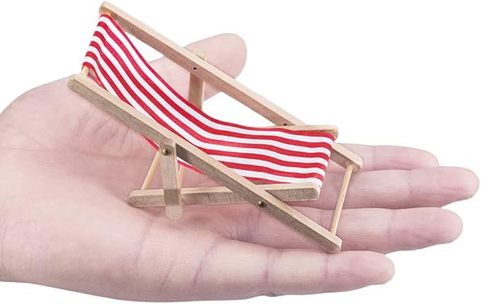 Dollhouse Miniature Furniture Accessories Foldable Wooden Beach Chair Mini Longue Deck Chair Doll House Ornament Kits for DIY Fairy Garden Dollhouse Decoration - Pack of 4
