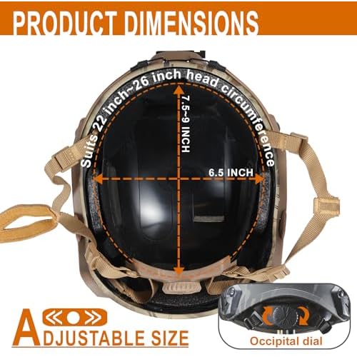 Lancer Tactical Medium - Large Industrial Durable ABS Plastic Constructed Maritime Helmet w/Adjustable 20mm Side Rail Adapter Padding Stickers NVG Shroud Bungee Retention Goggle Clip