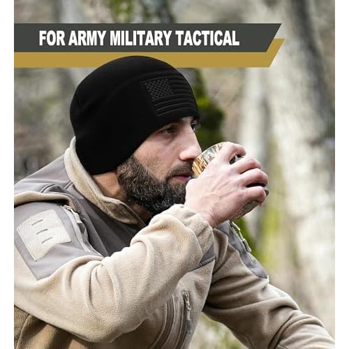American Flag Fleece Watch Cap, Winter Warm Fleece Beanie, USA Army Military Tactical Beanie Hat