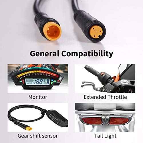 Extension Cable 2Pin/3Pin/4Pin/5Pin/6Pin/8Pin/9Pin Waterproof Plug Works for Electric Bicycle Light/Throttle/Ebrake/Display Ebike Parts Extend Cable (3pin 50cm)
