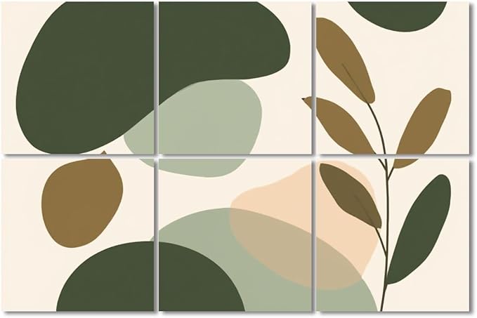 6 Pack Art Acoustic Panels Sound Absorbing Boho Botanical Leaf Orange Green