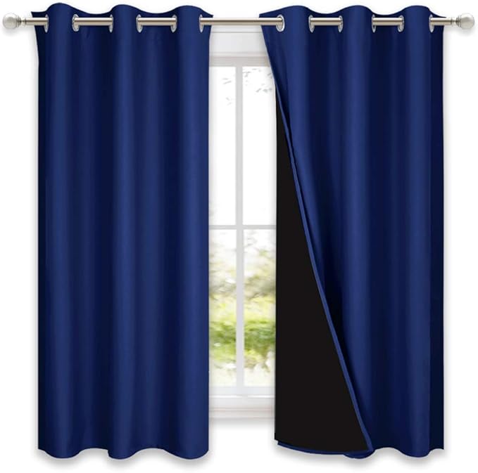 NICETOWN 100% Blackout Curtain Set, Royal Blue, 37W x 50L, Thermal Insulated &