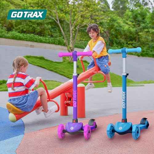 Gotrax KS1 Kids Kick Scooter, LED Lighted Wheels and 3 Adjustable Height Handlebars, Lean-to-Steer & Widen Anti-Slip Deck, 3 Wheel Scooter for Boys & Girls Ages 2-8 and up to 110 Lbs