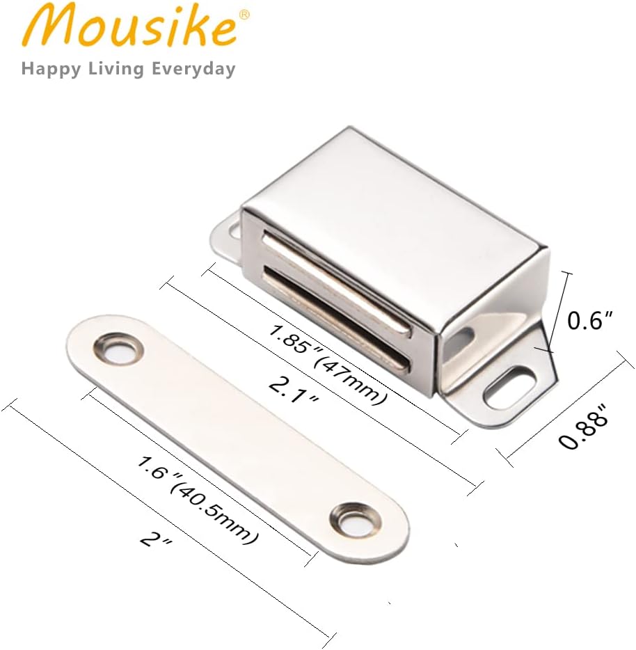Mousike Cabinet Magnets 30lb Stainless Steel Magnetic Door Catch with Strong Magnetic for Kitchen Cupboard Wardrobe Closet Cabinet Door Drawer Latch(2.1"(Silver 4 Pack))