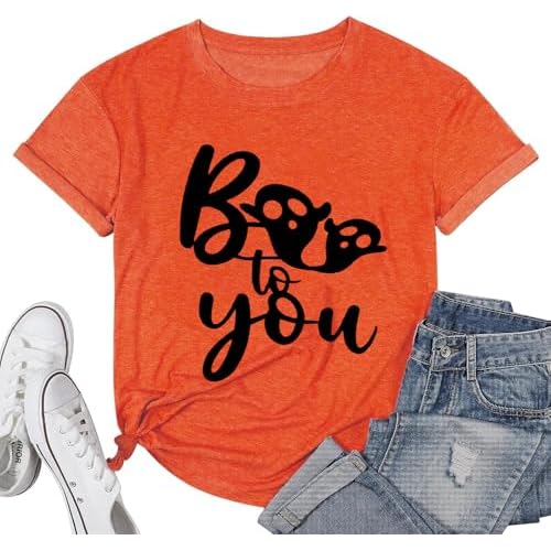 Funny Halloween T Shirts for Women Graphic Tees Vintage Cute Ghost Spider Boo to You Letter Print Tee Holiday Tops